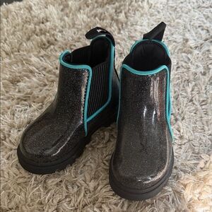 Sparkly Black Kids Native Boots with Teal Trim